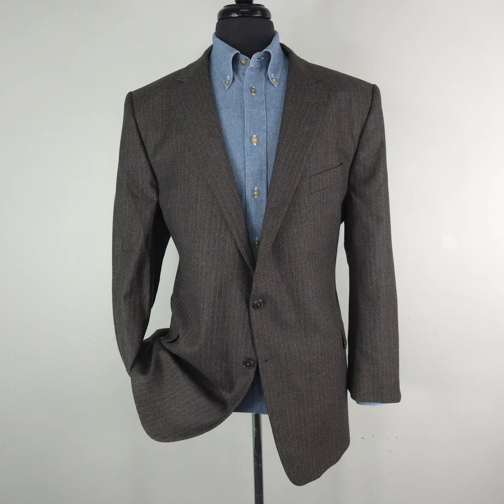 Joseph Abboud Blazer Mens 48R Brown Wool Pinstripe Ethomas Sport Coat USA